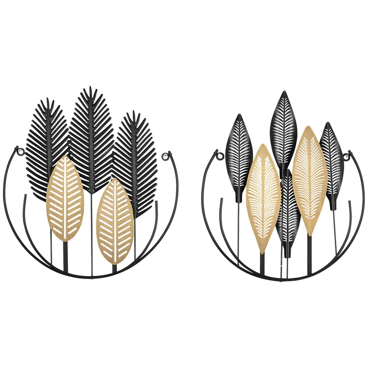 HOMCOM 2-Set 3D-Wandbild aus Metall Blätter Wandschmuck Wanddeko Wandverzierung modern Wohnzimmer-Ku