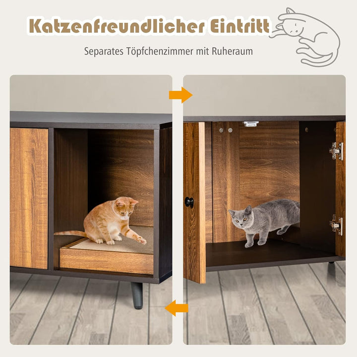 GOPLUS 2 in 1 Katzenschrank für Katzentoilette, Katzenhaus Holz mit Türen, Stahlbeine, abnehmbare Kr