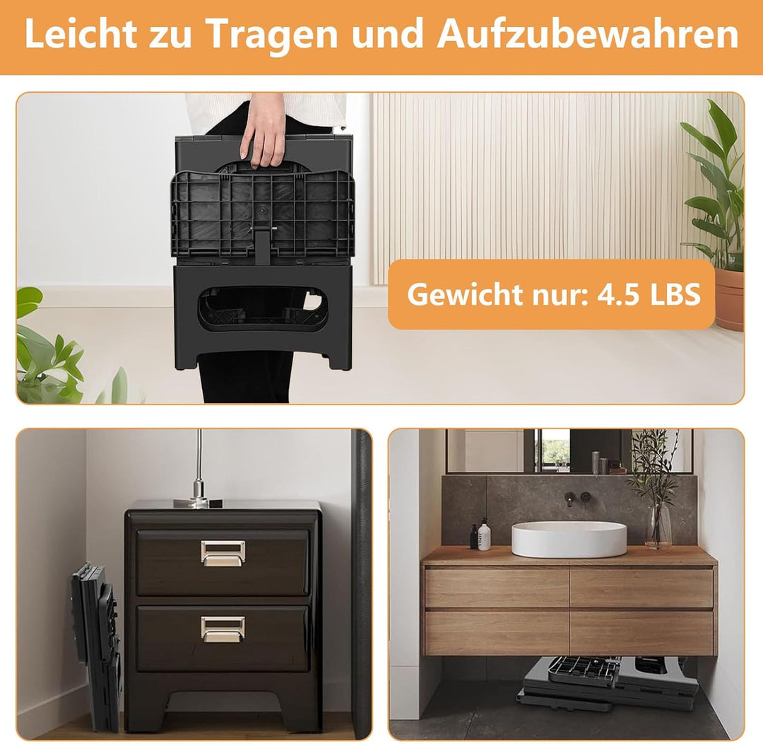 2 Stufen Tritthocker Klappbar, Klapphocker für Kinder & Erwachsene, Tragfähigkeit 300 LBS, Tragbaren