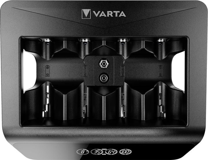 VARTA Universal Charger+, Ladegerät für Akkus in AA/AAA/9V und USB Geräte, Einzelschachtladung LCD U