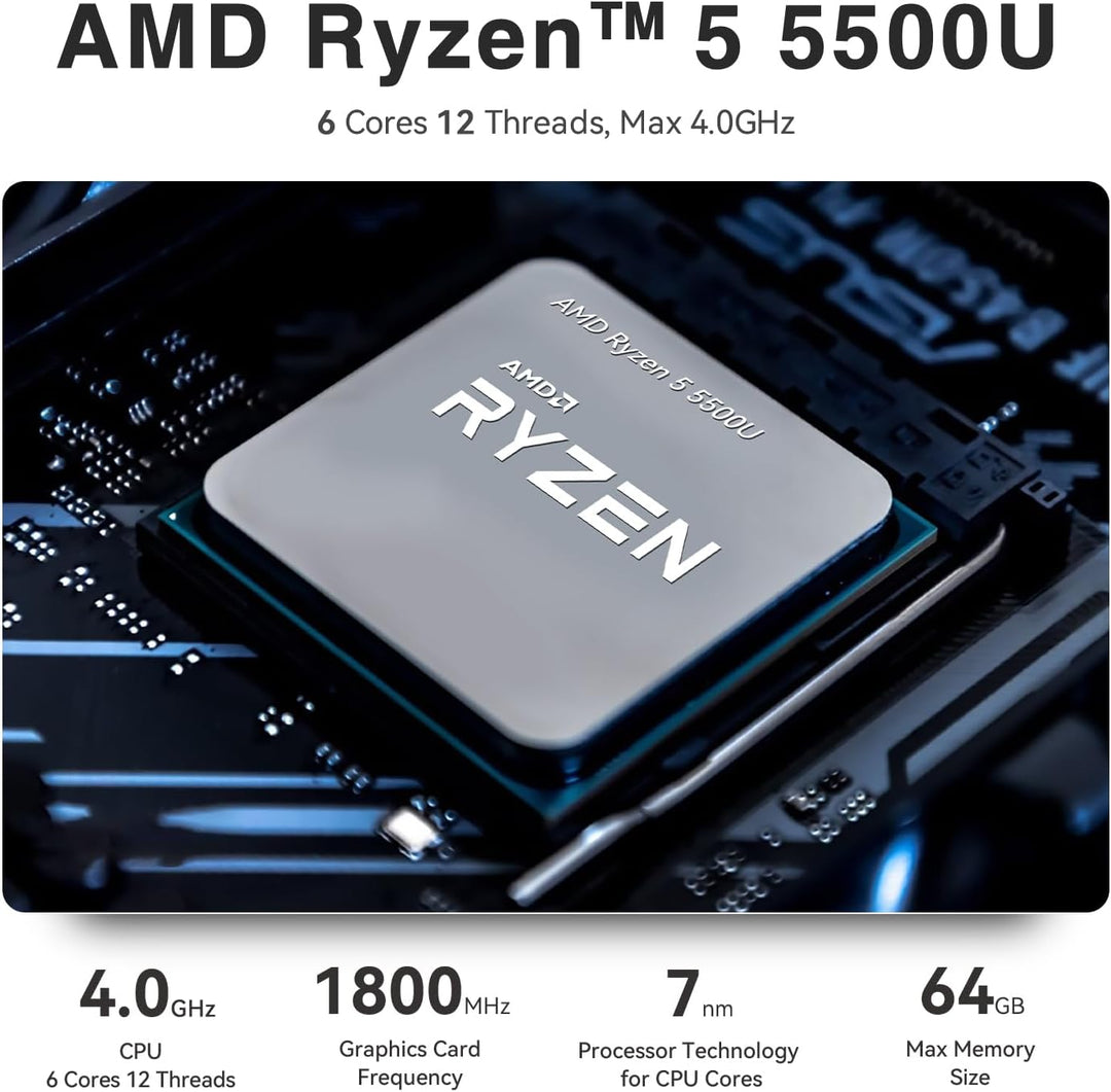 Mini PC AMD Ryzen 5 5500U(Zen 3 Architektur, bis zu 4.0GHz), 16GB DDR4 500GB M.2 NVME SSD, TRIGKEY S