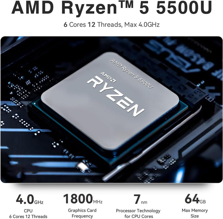 Mini PC AMD Ryzen 5 5500U(Zen 3 Architektur, bis zu 4.0GHz), 16GB DDR4 500GB M.2 NVME SSD, TRIGKEY S