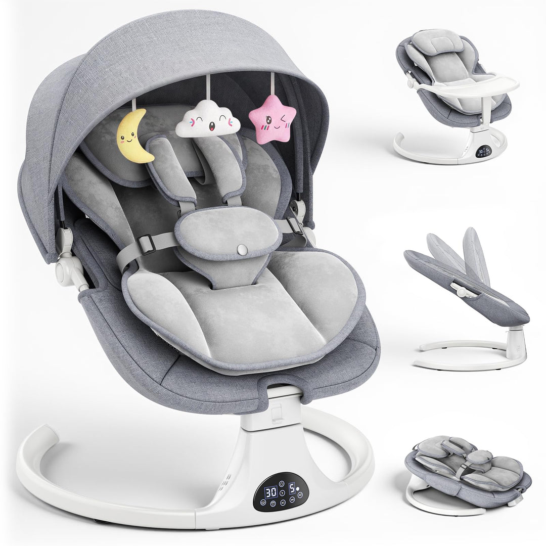 Verstellbare Rückenlehne Babyschaukel, Bluetooth Elektrisch Babywippe Mit Abnehmbares Kissen und Abn