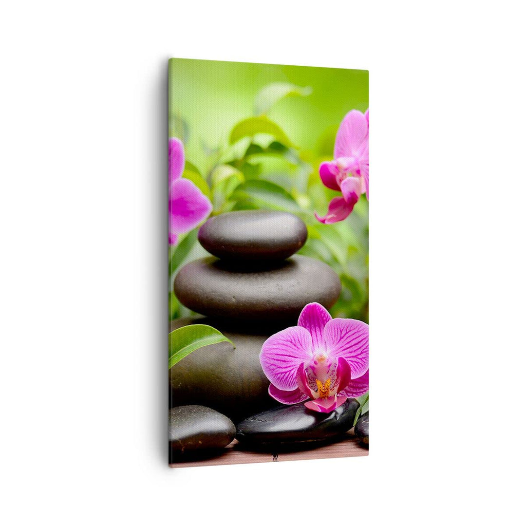 Bilder auf Leinwand 55x100cm Leinwandbild mit Rahmen Blumen Steine Bambus Dekoration Gross Wanddeko