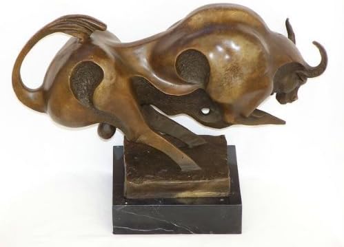 Börsenstier kaufen - Stier Skulptur auf Marmor - Milo Bulle - Kubismus Statue - Deko Figur aus Bronz