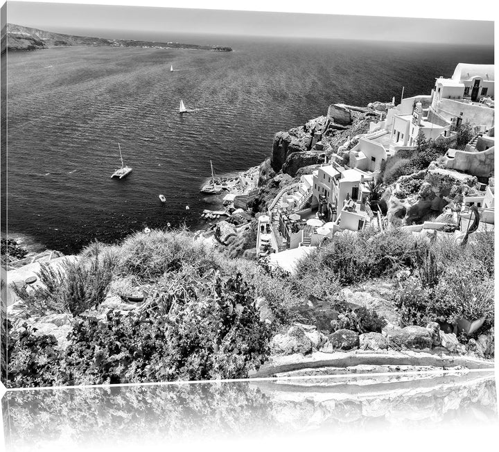 Pixxprint Griechische Küste als Leinwandbild/Grösse: 100x70 cm/Wandbild/Kunstdruck/fertig bespannt,