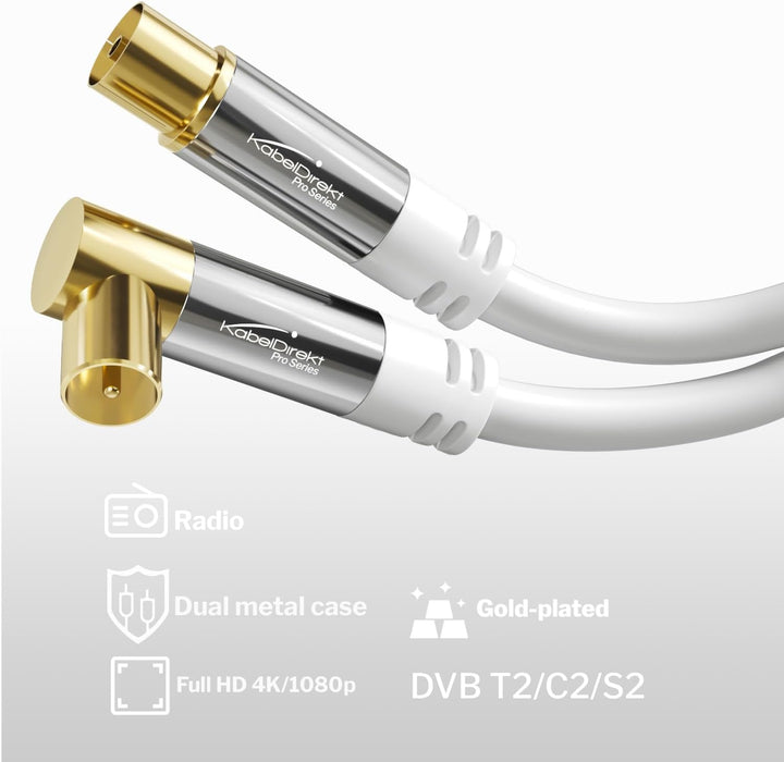 KabelDirekt – 4K Antennenkabel, Koaxialkabel, TV Kabel 90° gewinkelt/gerade – 15m – In Deutschland e
