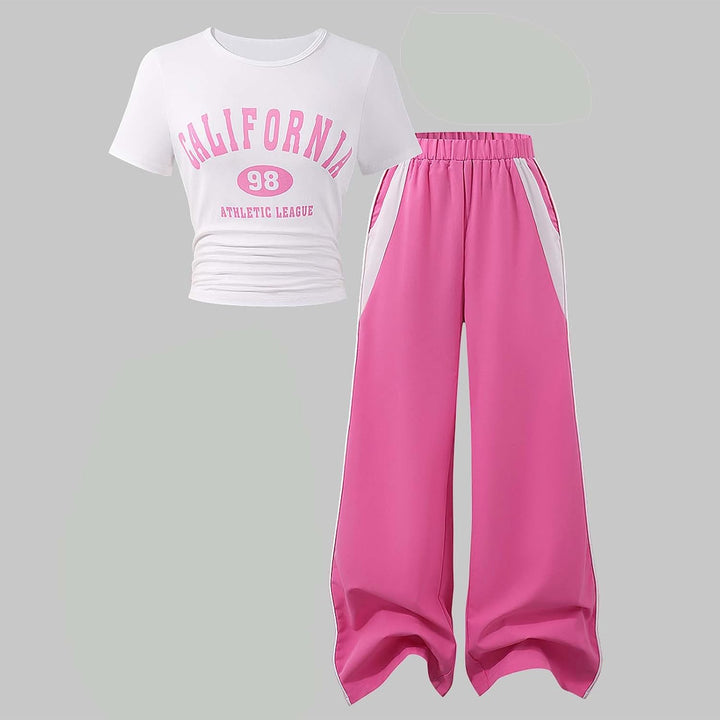 Generisch Kinder Set Kurzarm Shirt mit weissem Letter Print und Cargohose Loose Fit Freizeitstyle fü