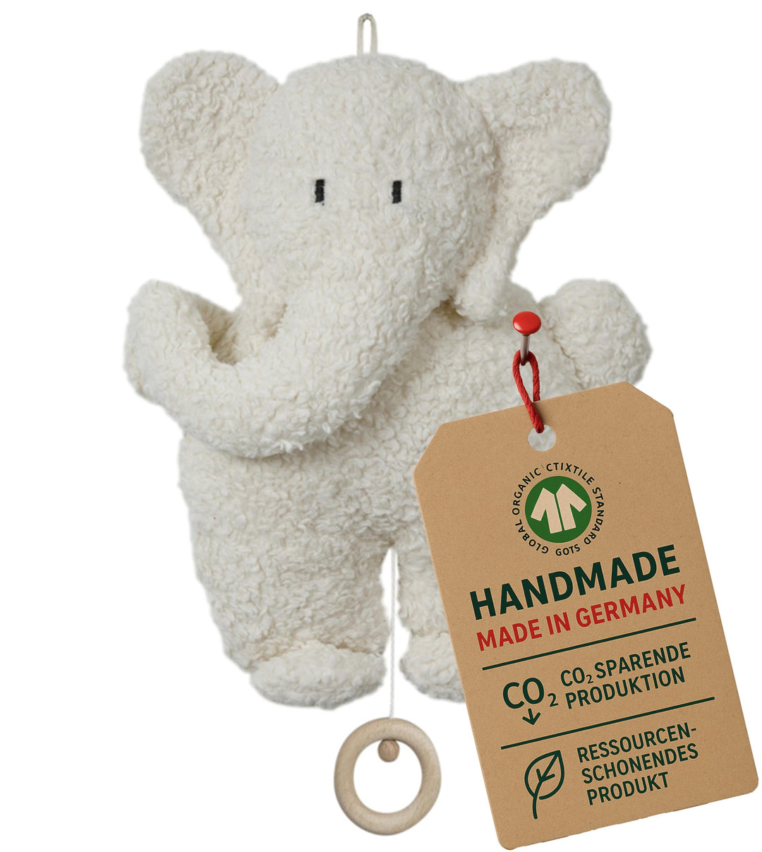 Efie Spieluhr Elefant aus Bio-Baumwolle (KBA), GOTS-Zertifiziert, waschbar, handgefertigt - Melodie: