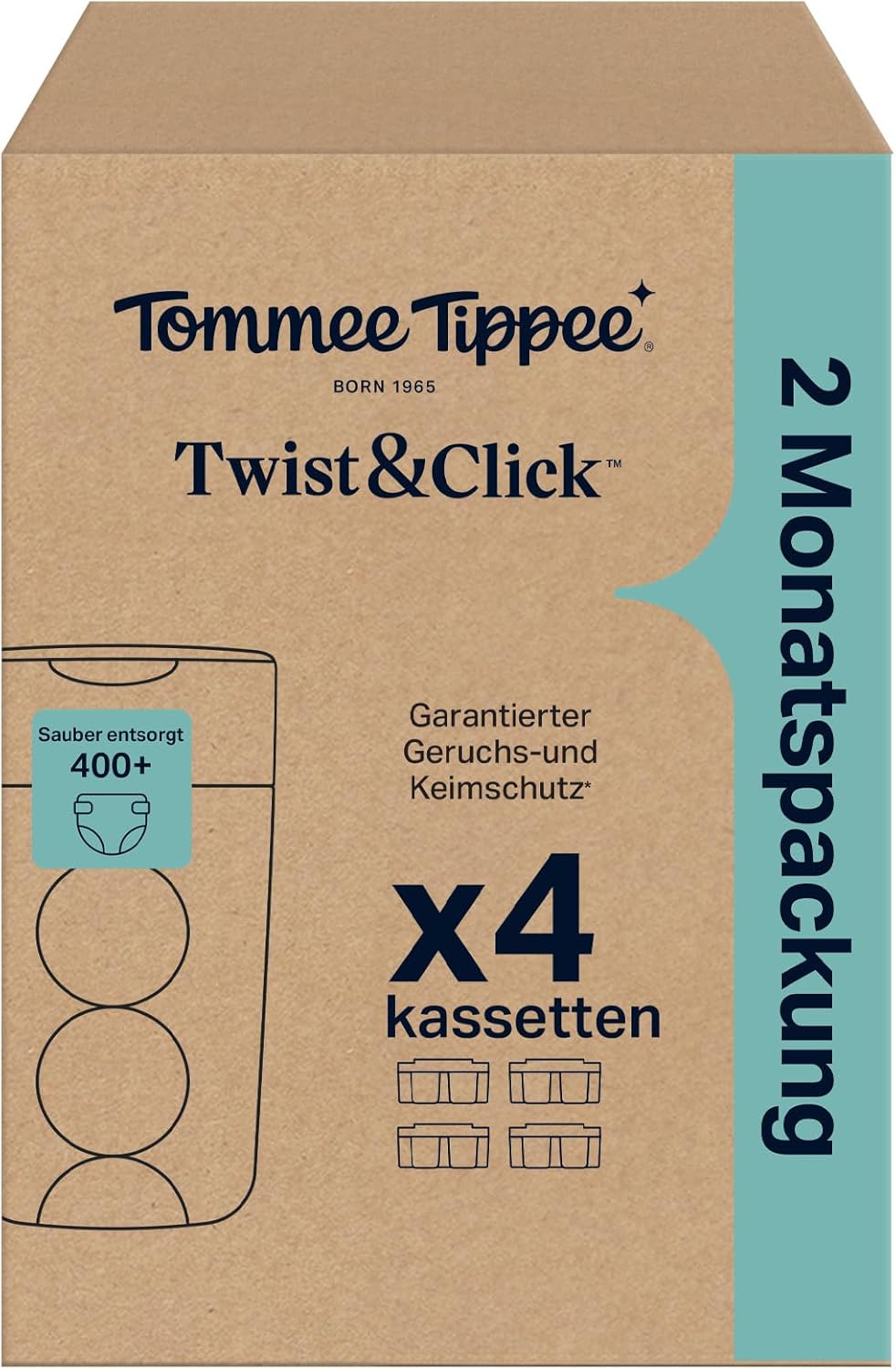 Tommee Tippee Twist & Click Advanced Windelbehälter, Original-Nachfüllkassetten, exklusive 4er-Packu