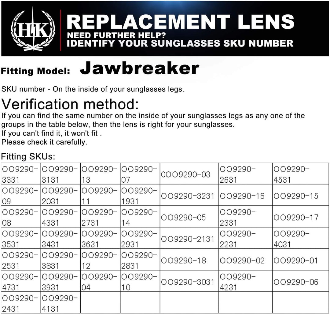 HKUCO Plus Mens Replacement Lenses For Oakley Jawbreaker - 2 pair