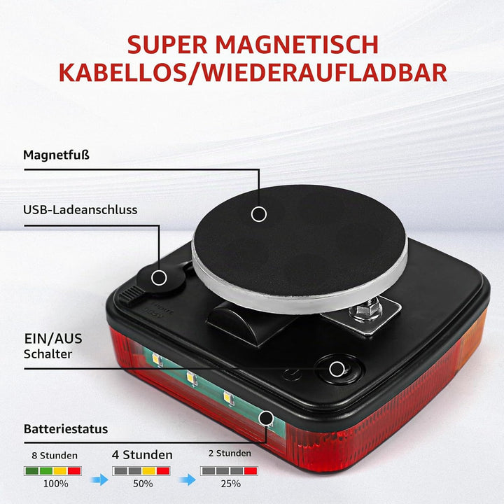 AOHEWEI Kabelloses Beleuchtungs LED Set, magnetische Anhänger Rücklichter kabellos 12 V, LKW-Heck EC