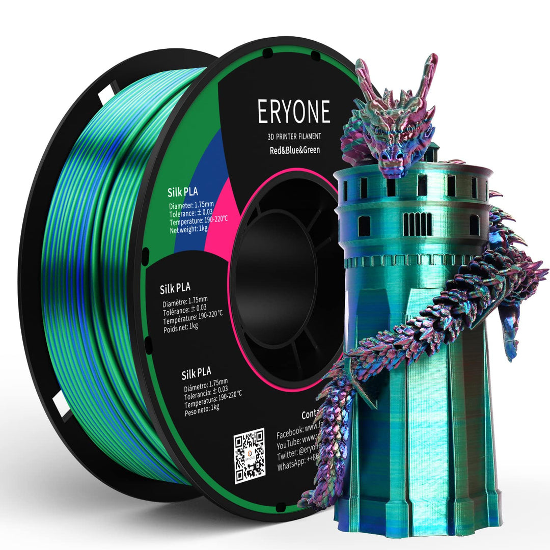 ERYONE Tri Color Silk PLA Filament 1.75mm, 3D Printer Filament PLA +/-0.03mm 1KG/Spool, Silk Rot Bla