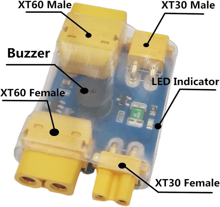 XT30 / XT60 Rauchstopper mit Alarmsummer Kurzschlussschutz Sicherheitsinspektion für 2-6S RC Racing
