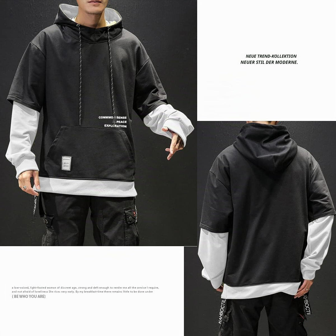 Moshtashio Kapuzenpullover für Herren, Patchwork Hoodie mit Kontrastfarbe Langarm Basic Sweatshirt P