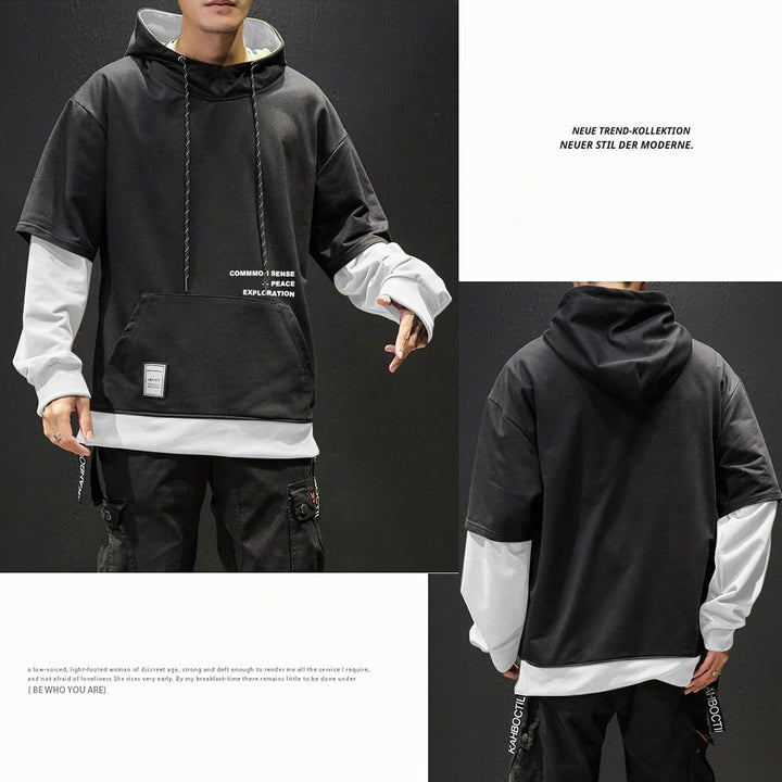 Moshtashio Kapuzenpullover für Herren, Patchwork Hoodie mit Kontrastfarbe Langarm Basic Sweatshirt P