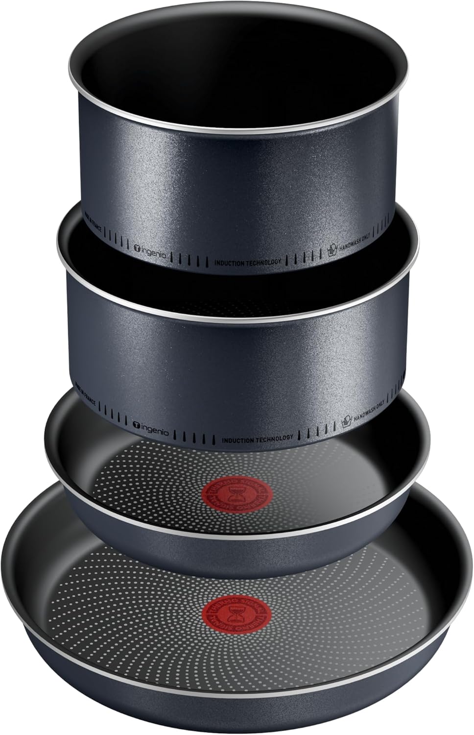 Tefal Ingenio Enjoy Pfannen-Set, 2-teilig, 22/28 cm + 2 Stielkasserolle 18/20 cm + abnehmbarer Griff