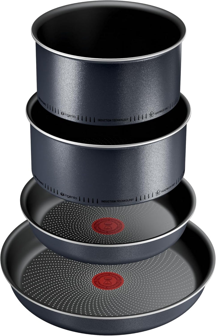 Tefal Ingenio Enjoy Pfannen-Set, 2-teilig, 22/28 cm + 2 Stielkasserolle 18/20 cm + abnehmbarer Griff