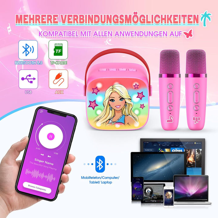 Dislocati Geschenk Mädchen 3-12 Jahre, Karaoke Maschine Kinder mit 2 Karaoke Mikrofon Bluetooth Prin