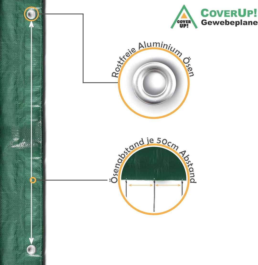 CoverUp! (2x3 m) Gewebeplane - Farbe: Grün, 200g/m² - Beständigkeit durch verstärkte Gummiecken & ro