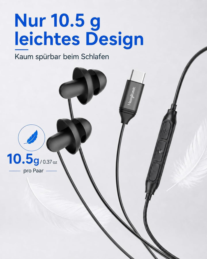 Hearprotek 2 Paar USB c-Schlaf-Ohrhörer, Kopfhörer mit Mikrofon-Silikon-Geräuschisolierung Typ c-Ohr