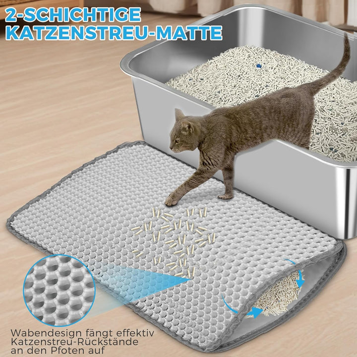 Lohofrnny Edelstahl Katzenklo, 50×35×15cm Grosse Katzentoilette aus Edelstahl, Katzenklo Geruchsfrei