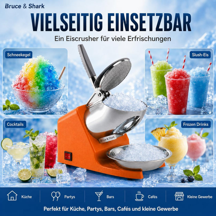 Eiscrusher Ice Crusher Elektrisch 500W, 65-85 kg/h Crushed Ice Maschine für Slushies Cocktails | Cru