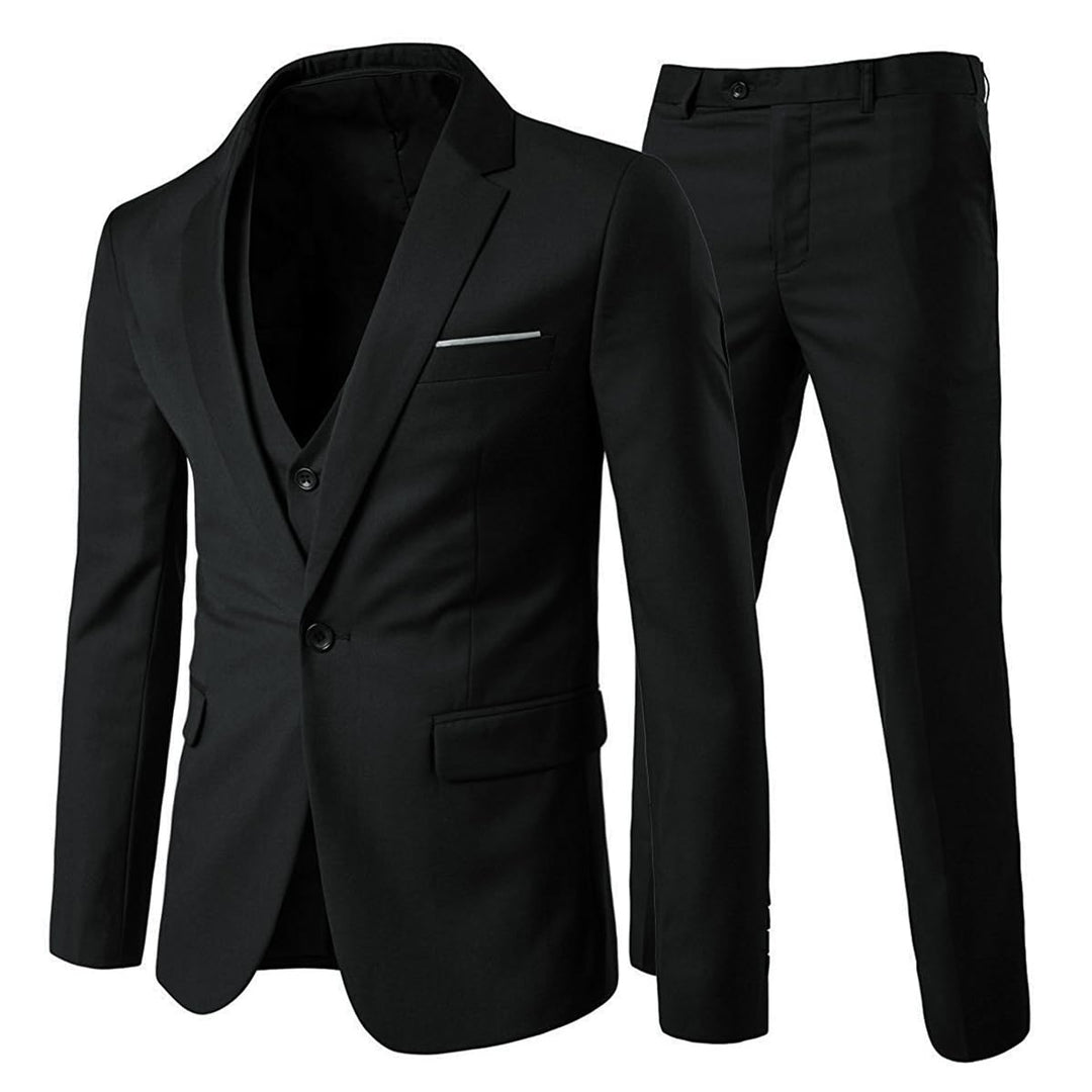 Anzug Herren Slim Fit 3 Teilig Anzüge Herrenanzug Sakko für Hochzeit Business XL Schwarz, XL Schwarz