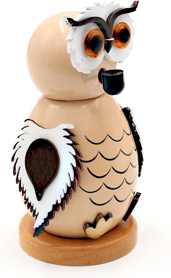 Dekohelden24 Holz-Räucherfigur Eule in weiss und beige als 2er Set, L/B/H 7,5 x 6 x 12 cm 2er Set 12