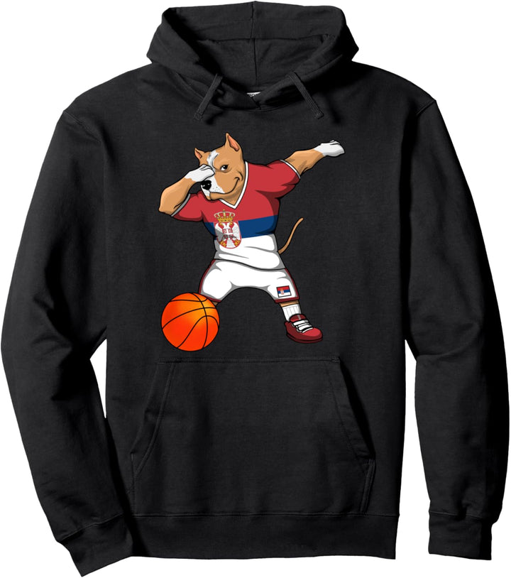 Dabbing Pit Bull Serbien Basketball Fans Trikot Serbian Sport Pullover Hoodie