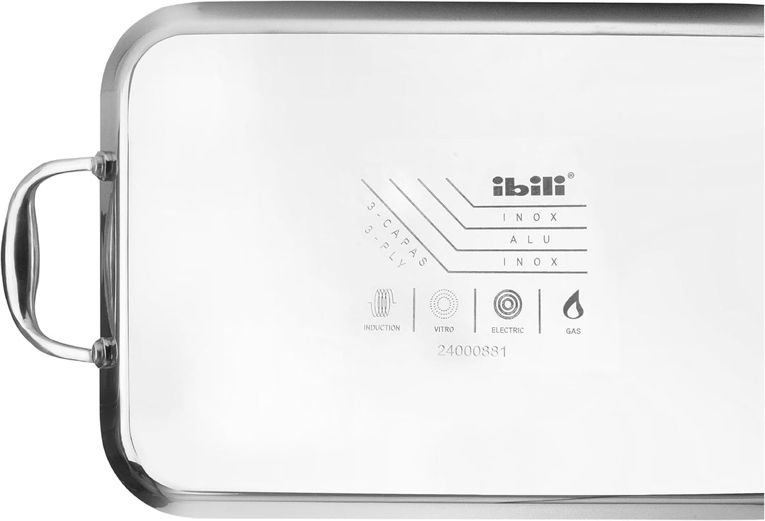 IBILI Dreilagige Grillplatte, natürlich, 38 x 25 cm, Edelstahl, induktionsgeeignet, ohne Antihaftbes