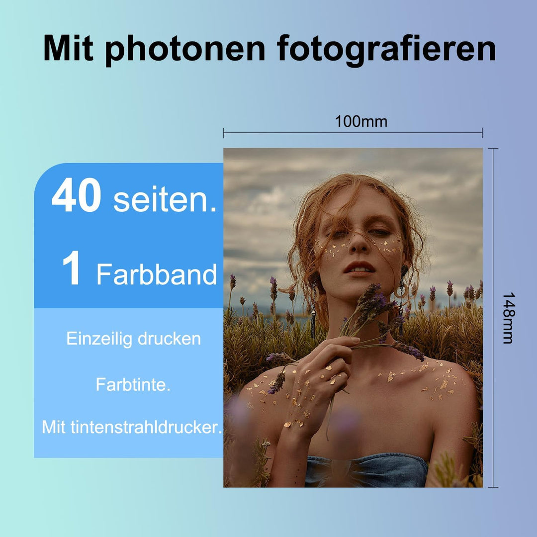 CRTBOTW Kompatibel für Amber M100/M200 4x6 Fotodrucker,Packung mit 40 Blätter Fotopapier & 1 Farbban