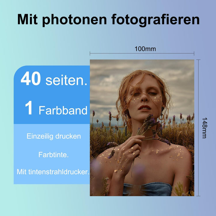 CRTBOTW Kompatibel für Amber M100/M200 4x6 Fotodrucker,Packung mit 40 Blätter Fotopapier & 1 Farbban