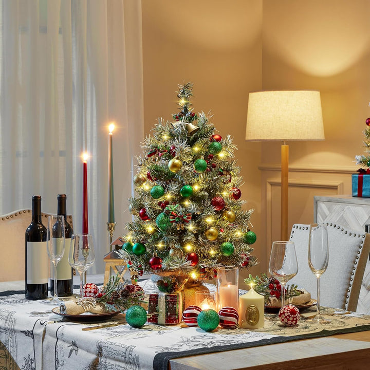 Yaheetech 2 Stück 66 cm Mini Künstlicher Weihnachtsbaum mit Schnee inkl. 35 Warmweiss LED & 42 Roten