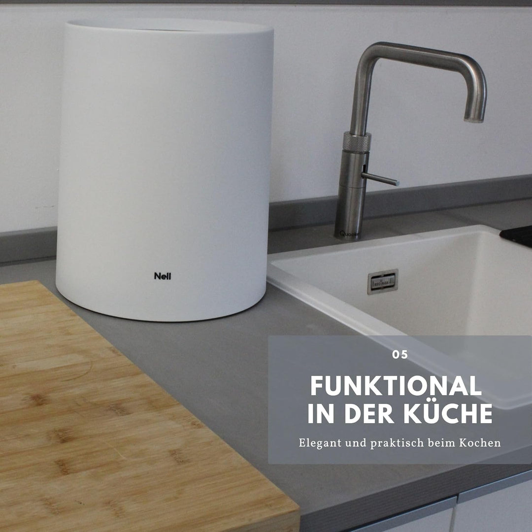 Nell 12L Mülleimer Büro Weiss Matt – Ideal für Büro, Küche und Wohnzimmer, Eleganter und vielseitige