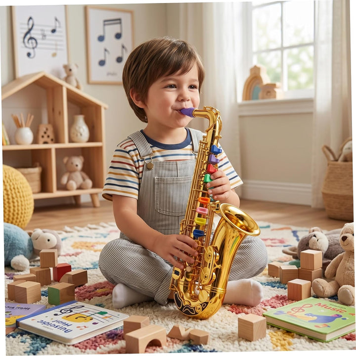 Spielzeugsaxophon, Musikinstrumente für Kinder mit farbcodierten Tasten, Saxophon für Kinder, Lernsp