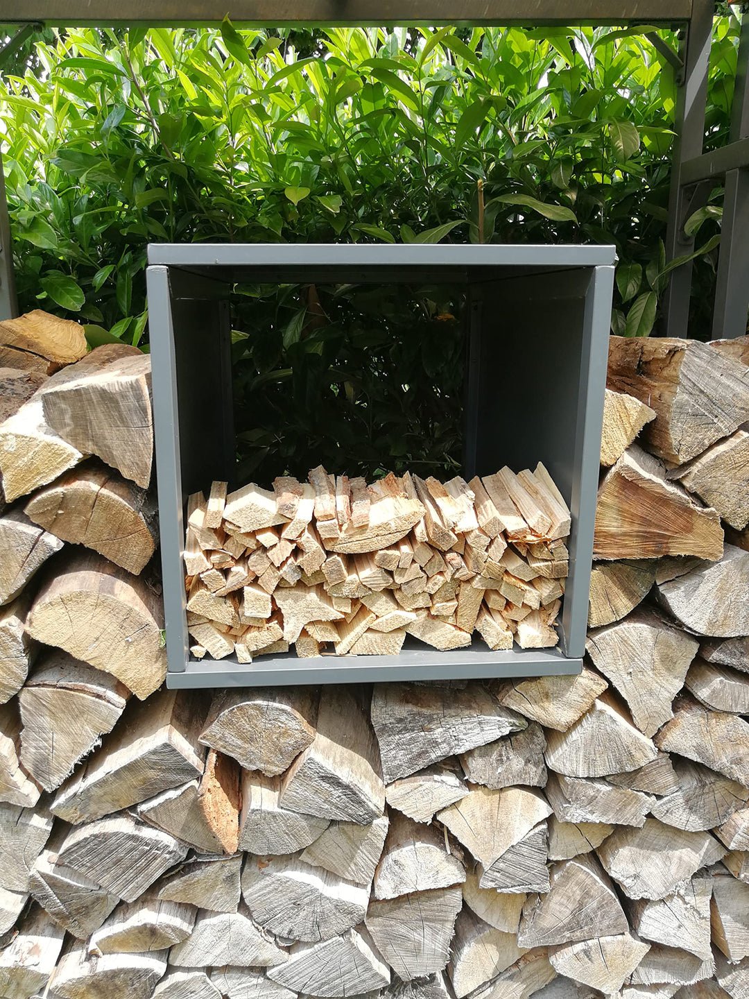 GRASEKAMP Qualität seit 1972 Box Anmachholz zu Kaminholzunterstand Kaminholzlager 48x48x70cm, grau,