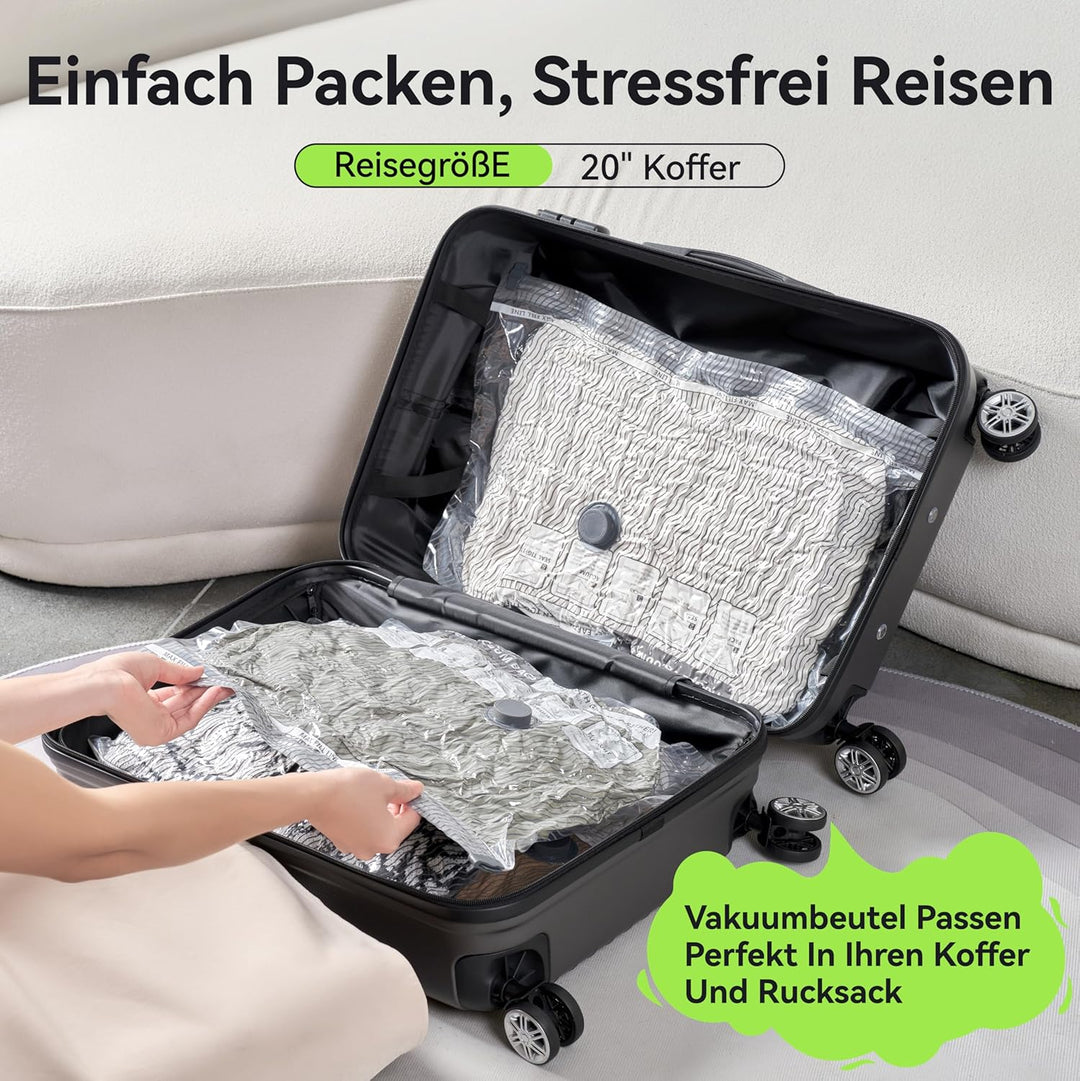 12 Stück Reise-Vakuumbeutel für Kleidung mit USB- und Typ-C-Pumpe, Kompressionsbeutel für Koffer, Ru
