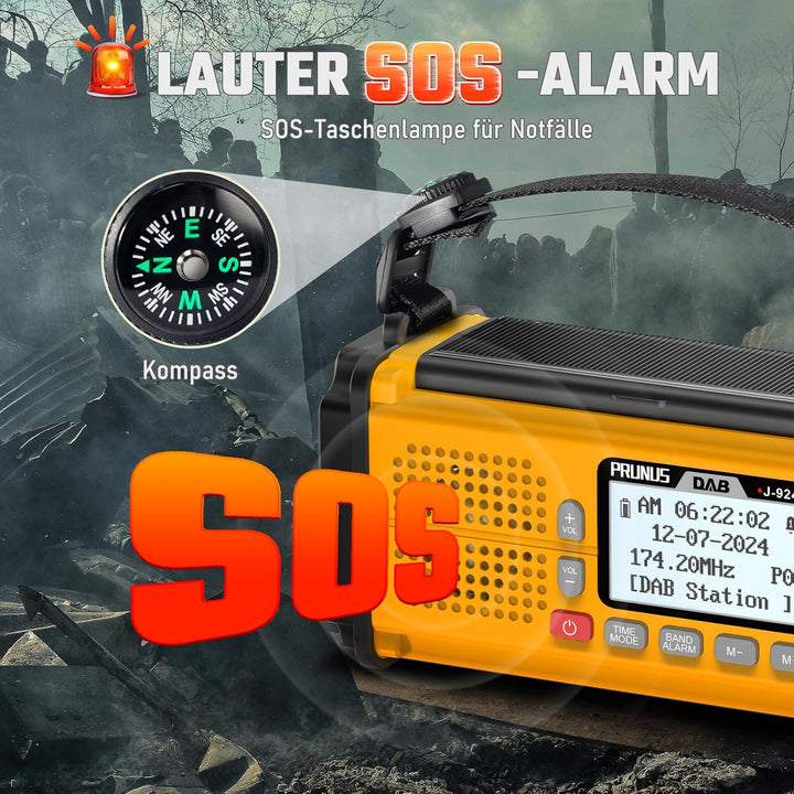 PRUNUS J-924 Digital Radio DAB+/UKW, Kurbelradio Notfall mit 10000mAh Akku, DAB Radio mit Bluetooth,