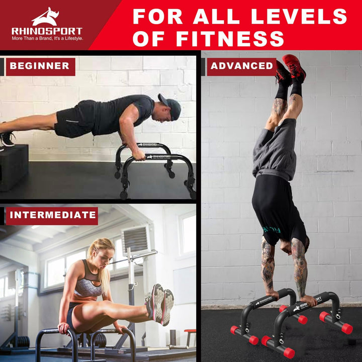 RHINOSPORT Parallettes Bars Dip Calisthenics Push Up Bars 10.2 in High 300Kg/661lbs Gewichtskapazitä