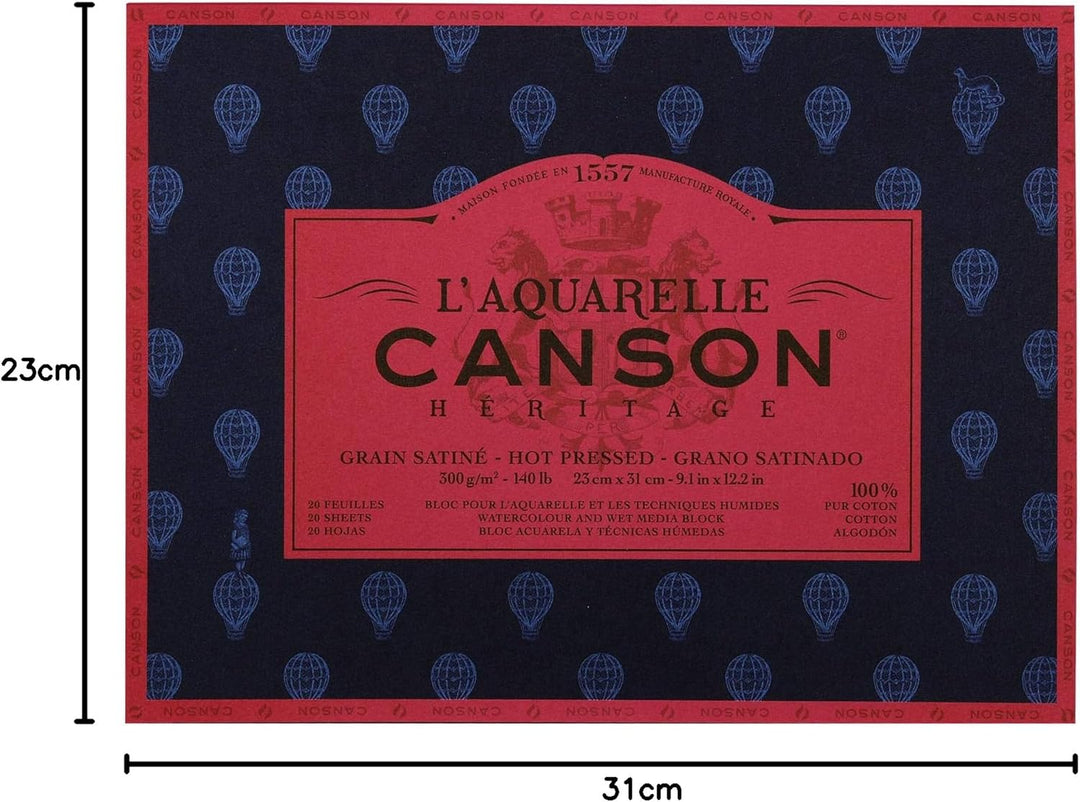 CANSON Aquarellmalerei Canson Erbe Block geklebt 4 Seiten 20 Blatt Körnung satiniert Satinierte Körn