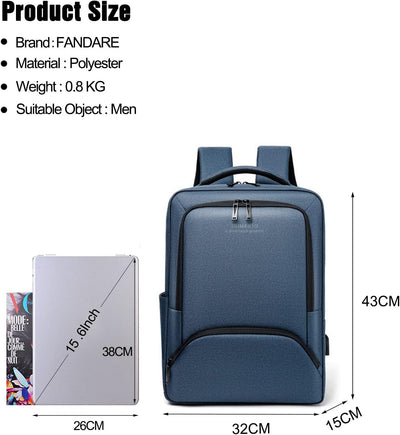 FANDARE Herren Rucksack Laptop Daypacks für 15,6 Zoll Laptop Wasserdicht Schulrucksack mit USB-Ladea