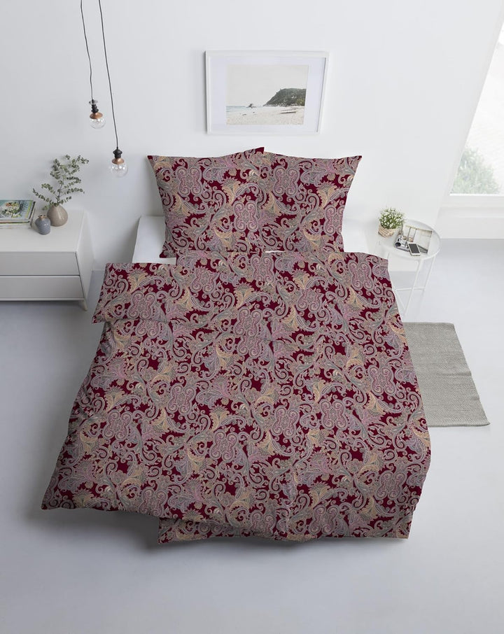 Estella Mako-Satin Bettwäsche Ornelio 7481, 155x220 cm + 80x80 cm, Fb. 955 Bordeaux