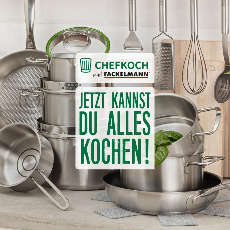 FACKELMANN Chefkoch Topf Ø20 cm München aus Edelstahl – Hochwertiger Kochtopf Ausschüttfunktion – Fü