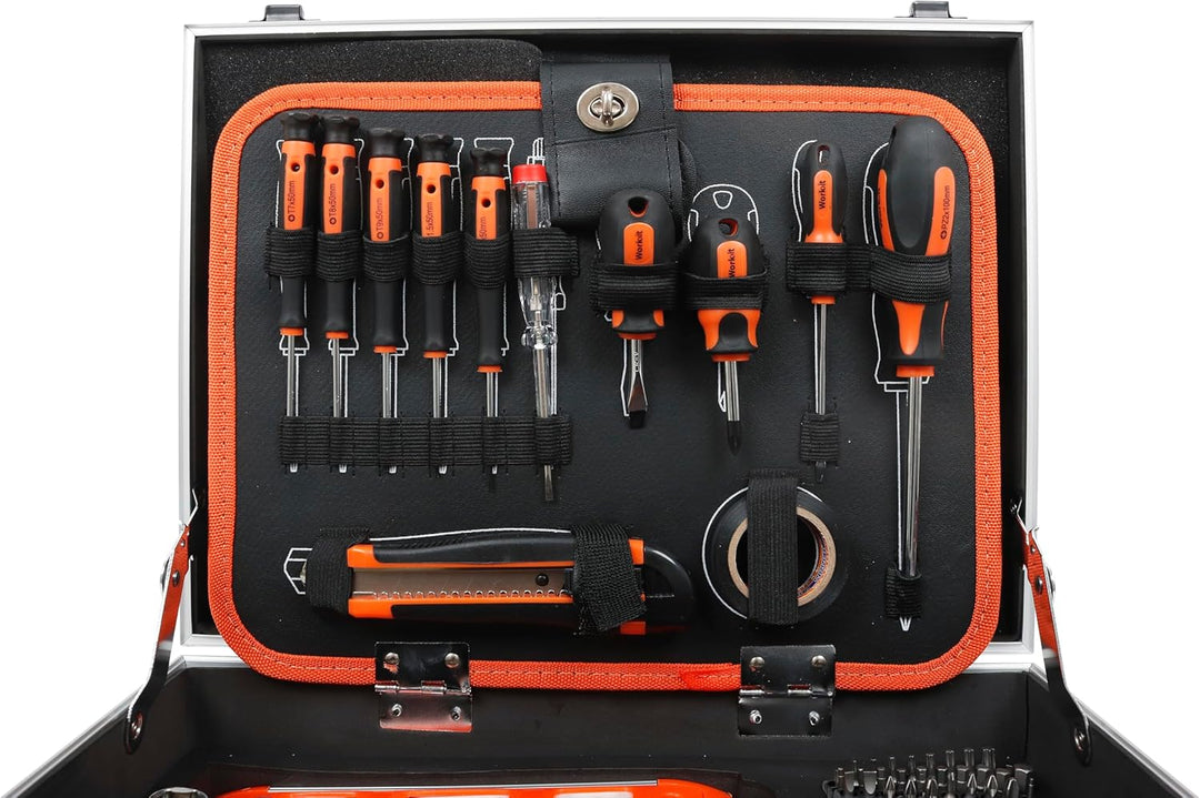 BOXER® Werkzeugkoffer gefüllt 107-teilig – Toolbox mit Zangen, Schraubendrehern, Steckschlüsseln & H