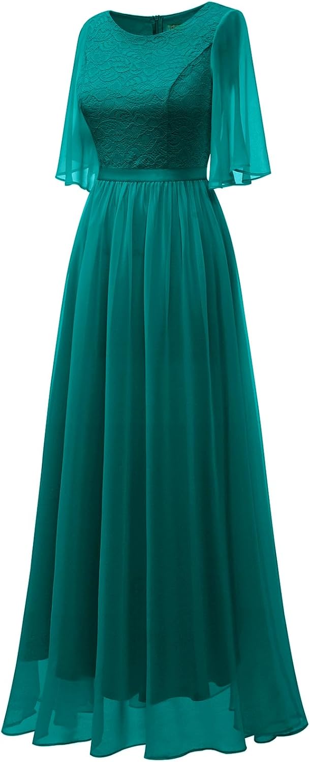 Bbonlinedress Abendkleider elegant für Hochzeit Spitzen Chiffon Ärmel Kleid festliches Brautjunferkl