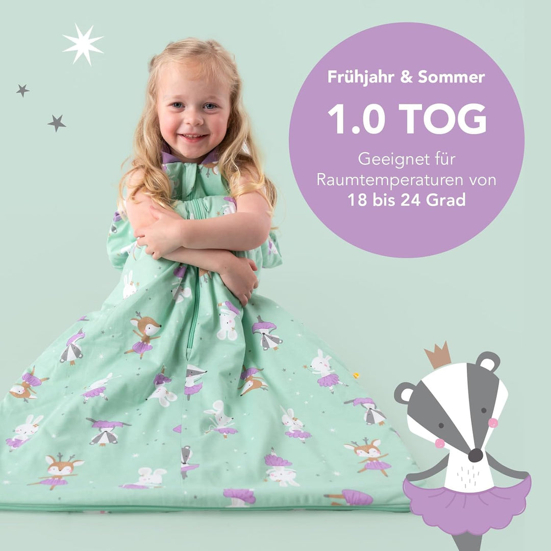 Schlummersack leicht gefütterter Babyschlafsack Frühjahr/Sommer 1.0 Tog für Mädchen und Jungs - in v