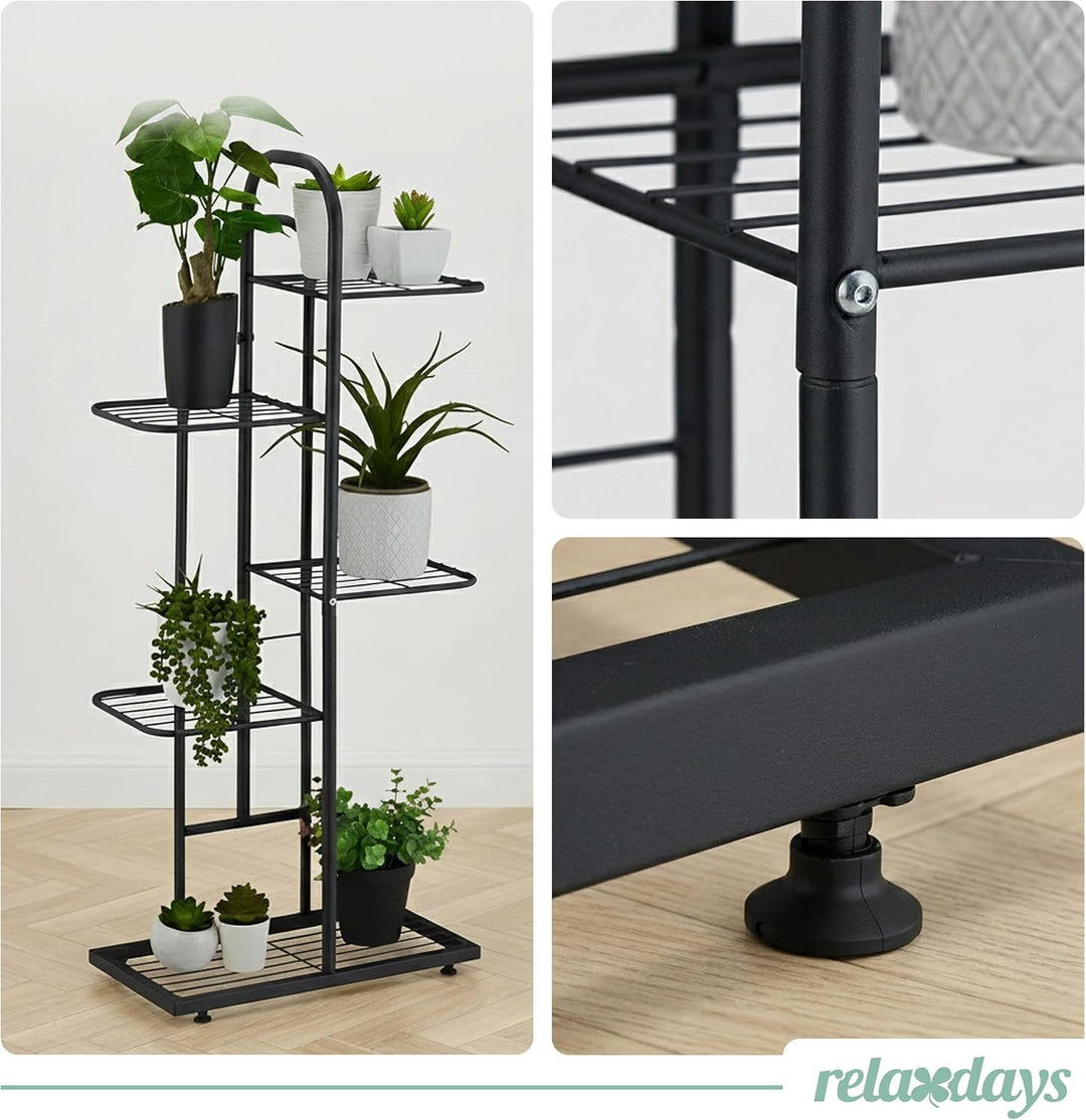 Relaxdays Pflanzenständer, 5 Ablagen, Pflanzentreppe Blumen &amp; Kräuter, Metall Blumenständer, HxBxT: