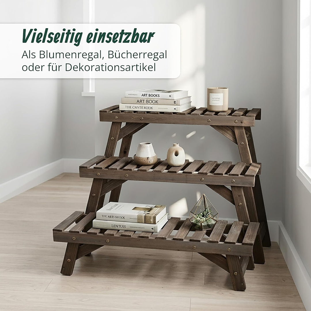 Relaxdays Blumenständer, 3-tlg. Set, Höhe: 19,5/33 /49 cm, natur | Tannenholz, indoor &amp; outdoor, Pfl