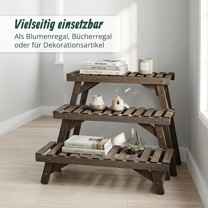 Relaxdays Blumenständer, 3-tlg. Set, Höhe: 19,5/33 /49 cm, natur | Tannenholz, indoor &amp; outdoor, Pfl